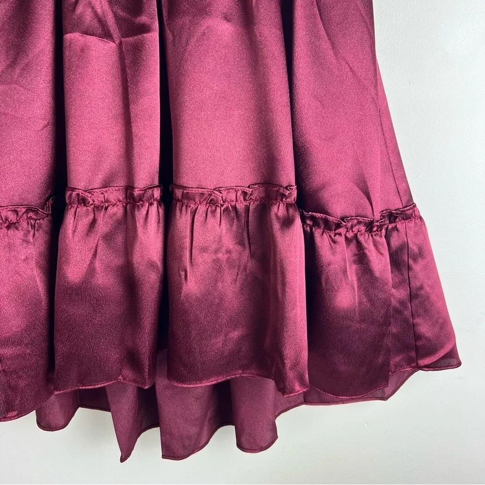 Joyfolie | Western Prairie Cottagecore Lorelei Dress Burgundy Satin | 8